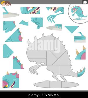 Cartoon-Darstellung eines pädagogischen Puzzlespiels mit lustiger Monsterfigur Stockfoto