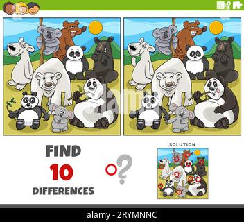 Cartoon-Darstellung der Unterschiede zwischen Bildern pädagogisches Spiel mit Tierfiguren des Bären Stockfoto
