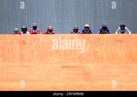 Jieshou, China. Oktober 2023. Allgemeine Ansicht, 1. Oktober 2023 - Radfahren : BMX-Rennen für Frauen auf dem Chun'an Jieshou Sports Centre Mountain Bike Course während der China Hangzhou Asian Games 2022 in Jieshou, China. Quelle: Naoki Nishimura/AFLO SPORT/Alamy Live News Stockfoto