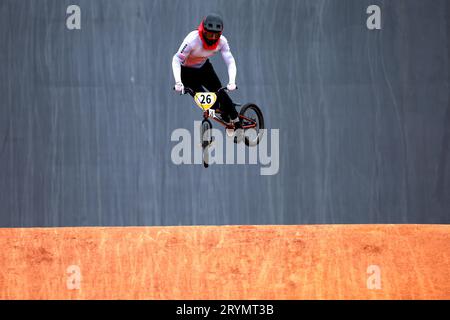 Jieshou, China. Oktober 2023. Allgemeine Ansicht, 1. Oktober 2023 - Radfahren : BMX-Rennen für Männer auf dem Chun'an Jieshou Sports Centre Mountain Bike Course während der China Hangzhou Asian Games 2022 in Jieshou, China. Quelle: Naoki Nishimura/AFLO SPORT/Alamy Live News Stockfoto