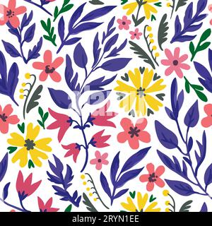 Nahtloses Muster mit niedlichen Blumenelementen mit Kritzelmuster. Handgezeichnete Vektor-Illustration. Stock Vektor