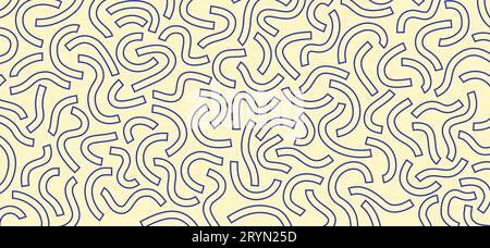 Einfarbiges Doodle-Muster. Lustiges Schwarzweißmuster. Gekrümmte blaue Linien Stock Vektor