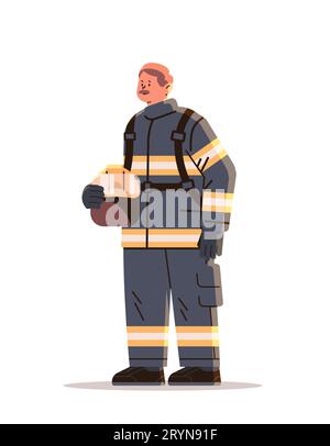 Feuerwehrmann im Uniform-Feuerwehrdienst Happy Labor Day Celebration Concept vertikal Stock Vektor