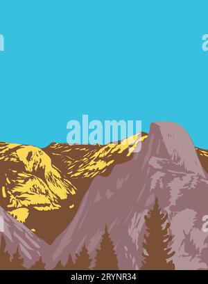 Tenaya Canyon und Half Dome vom Glacier Point im Yosemite National Park California WPA Art déco Poster Stockfoto