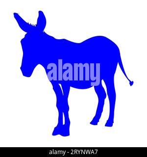 Ein blauer Esel in Slilhouette auf weiß als demokratisches Parteimaskottchen Stockfoto