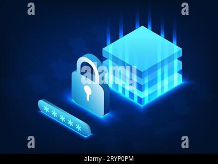 Cybersicherheitstechnologie es handelt sich um eine Technologie zum Schutz der Serverdaten vor Diebstahl oder Beschädigung. Die Informationen müssen in c eingegeben werden Stock Vektor
