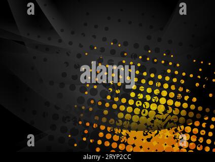 Schwarzer abstrakter welliger Hintergrund mit gelben Rasterpunkten. Vektor-Retro-Design Stock Vektor