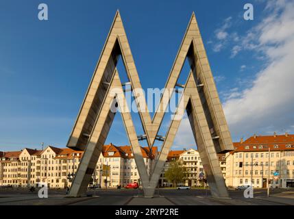 Double M als Marke der Leipziger Messe, altes Messegelände, Leipzig, Deutschland, Europa Stockfoto