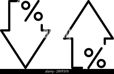 Prozentpfeil nach oben und unten Symbol. Symbol für Prozentlinie. Preiserhöhung, -Abnahme. Business Simple-Symbol. Vektorillustration isoliert auf weiß Stock Vektor