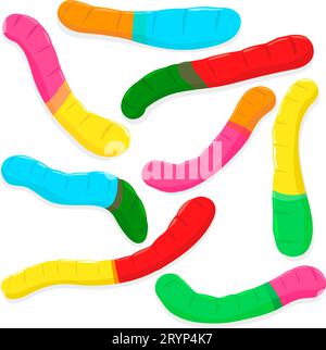 Sammlung von bunten Gummiwürmern und Gelee-Bonbons. Vektorillustration Stock Vektor