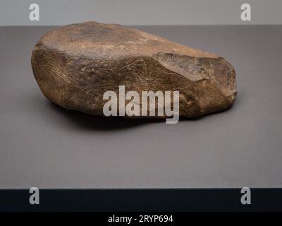 Abauntz-Karte, kartographisches Dokument auf Stein, (um 19.000 v. Chr.), Museum of Navarra, Pamplona, Navarra, Spanien Stockfoto