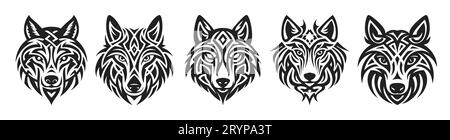 Tribal Tattoo des Wolfskopfes in keltischen und nordischen Ornament flache Design-Vektor-Illustration auf weißem Hintergrund isoliert. Das Skandinavische Viki Stock Vektor