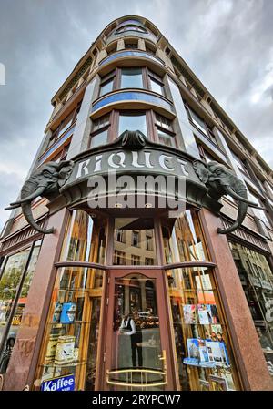 Kaffeehaus Riquet CafÃ, Eingang mit zwei Elefanten, Jugendstilcafé, Leipzig, Deutschland, Europa Stockfoto