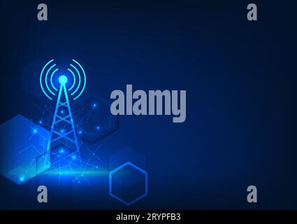Sendeturm-Technologie mit ansprechenden Elementen es handelt sich um eine Technologie zur Übertragung von Signalen in elektronische Geräte, um Kommunikation und A zu ermöglichen Stock Vektor