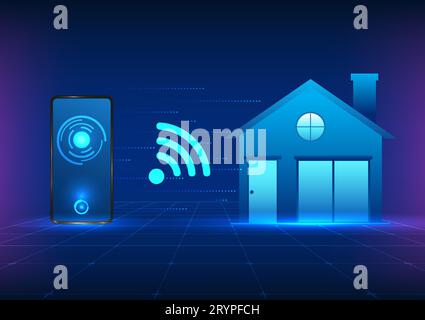 WLAN-Technologie, die in Haushalten verwendet wird, in denen das WLAN das Signal an das im Haus verwendete Mobiltelefon abgibt, um auf das Inte zuzugreifen Stock Vektor