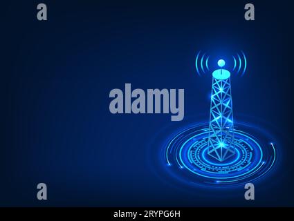 Sendeturm-Technologie auf Technologiekreis es ist eine Technologie zur Übertragung von Signalen in elektronische Geräte, um kommunizieren zu können und A Stock Vektor