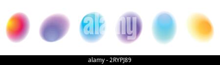 Abstrakte Verlaufsformen werden in weichen Tönen verschwommen. Abstufungen, Rauschen und Korneffekte, flüssigkeitsartige Formen und Kreise. Flache Vektorillustration isoliert auf Stock Vektor