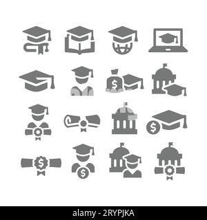 Symbolsatz für Vektorgrafiken für Universität und Schüler. Symbole für Gebühren und Schulungskosten. Stock Vektor