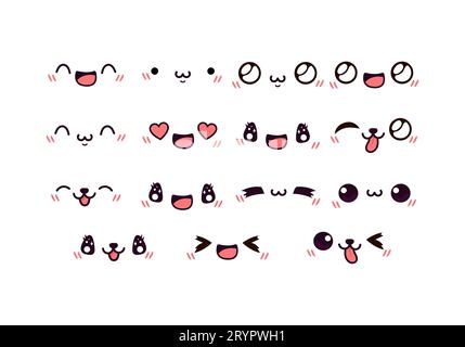 Zeichentrickfilm Kawaii Gesichtssatz Illustrationen Stock Vektor