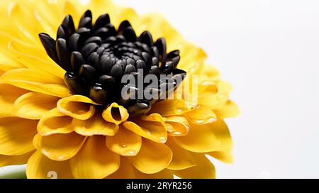 Nahaufnahme einer einzelnen gelben Blume mit deutlichen schwarzen Blüten Stockfoto