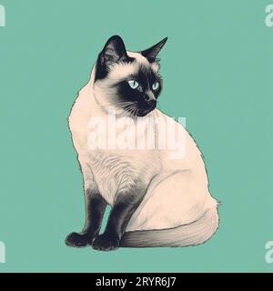 Eine Vektorillustration einer entzückenden Katze sitzt auf einem grünen Hintergrund Stockfoto