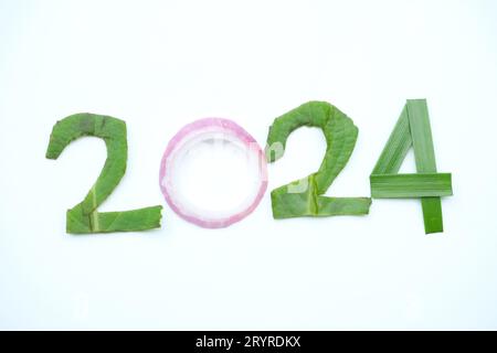 Nummer 2014 geschrieben mit weißem Hintergrund, Neujahrsfeier 2024 Stockfoto