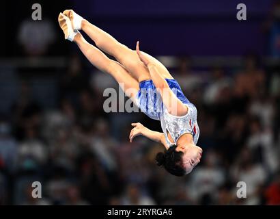 Hangzhou, chinesische Provinz Zhejiang. Oktober 2023. Zhu Xueying aus China nimmt am 2. Oktober 2023 an den 19. Asienspielen in Hangzhou, ostchinesische Provinz Zhejiang, Teil. Cheng Min/Xinhua/Alamy Live News Stockfoto