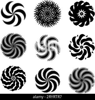 Abstrakte grafische Spiralen: Kreisförmige Bewegung, radiale dynamische Wirbel Set.Vektor-Design, Geschwindigkeit Wirbel Kreis. Rotierende Formen. Set von Wirbeln, Kreis Stock Vektor