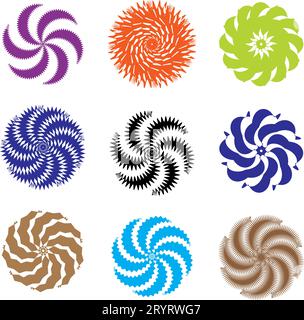 Abstrakte grafische Spiralen: Kreisförmige Bewegung, radiale dynamische Wirbel Set.Vektor-Design, Geschwindigkeit Wirbel Kreis. Rotierende Formen. Set von Wirbeln, Kreis Stock Vektor