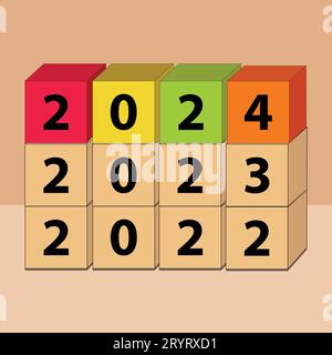 2024 Geschäftskonzept. Vektorabbildung. 2022, 2023 und 2024 kommen bunte Cube 2024 Vektor-Illustration. Und Hintergrund Stock Vektor