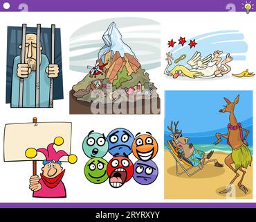 Illustrationen mit humorvollen Zeichentrickkonzepten oder Metaphern und Ideen mit Comic-Figuren Stockfoto