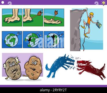 Illustrationen mit humorvollen Zeichentrickkonzepten oder Metaphern und Ideen mit Comic-Figuren Stockfoto