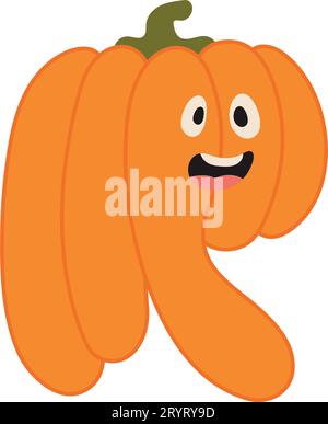 Niedlicher Halloween-Buchstabe R mit Kürbischarakter. Lustige Kinder dekorative Beschriftung. Für T-Shirt, Kindergartendekoration, Babydusche, Grußkarte Stock Vektor