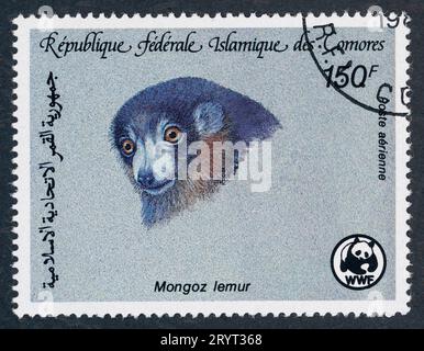 Mongoose Lemur. Islamische Bundesrepublik Komoren, ausgestellt 1987. Stockfoto