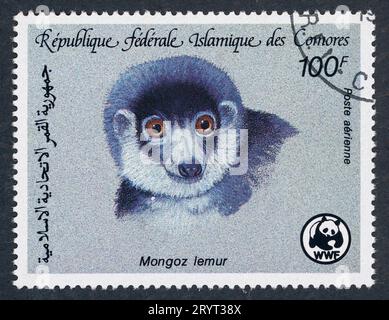 Mongoose Lemur. Islamische Bundesrepublik Komoren, ausgestellt 1987. Stockfoto