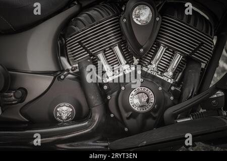 Eine Nahaufnahme eines Oldtimer-Motorrads Stockfoto