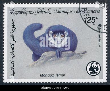 Mongoose Lemur. Islamische Bundesrepublik Komoren, ausgestellt 1987. Stockfoto