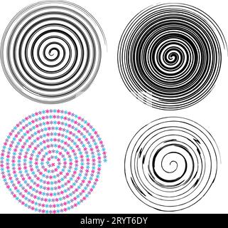 Spiralkreis. Abstrakter Kreis. Grafik-Design-Vektor-Illustration. Kreiswirbel. Kreis schwarz. Wirbelsymbole. Hurrikan. Bewegungswirbel Drehkurve rot Stock Vektor
