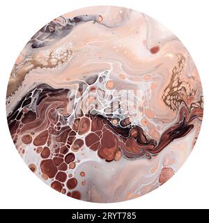 Abstrakte Blasen und Wellen in neutralen Farben. Acryl Fluid Art. Art Deco Marmor Runde isolierte Textur Stockfoto