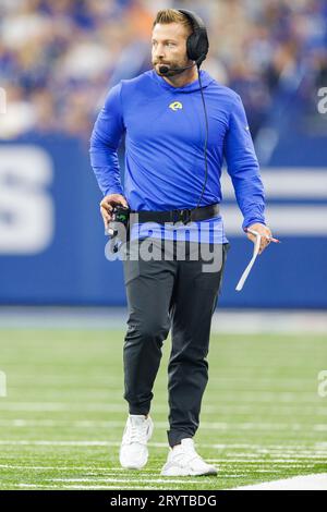 1. Oktober 2023: Der Cheftrainer der Los Angeles Rams, Sean McVay, spielt in der NFL gegen die Indianapolis Colts in Indianapolis. John Mersits/CSM. Stockfoto