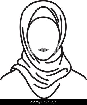 Stilisiertes Porträt einer Frau, die ein Symbol der Hijab-Vektorlinie für den Hijab-Tag am 1. Februar trägt Stock Vektor