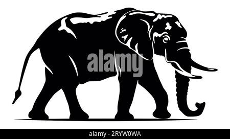 Vektorillustration eines schwarzen Silhouettenelefanten. Isolierter weißer Hintergrund. Symbol Elefant Seitenansicht Profil Stock Vektor