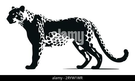 Leopard Silhouette gepard Panther. Schwarze Silhouette auf weißem Hintergrund. Stock Vektor