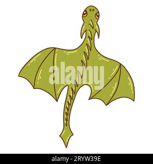 Fliegender grüner Drache. Bunte Vektor-isolierte Illustration Hand gezeichnete Doodle. Symbol des Jahres 2024. Reptilien aus asiatischen Ländern, orientalische Tiere Stock Vektor