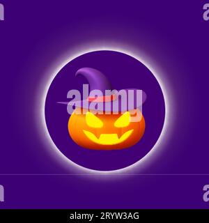 Leuchtender Kreis auf violettem Hintergrund. Realistischer heller Hintergrund für Werbeanzeige oder Produktpräsentation. Dekorativer abstrakter Vektorhintergrund für Werbung Stock Vektor