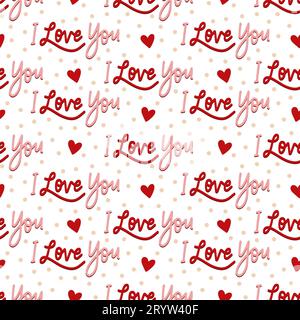 Valentinstag I Love You Schriftzug und Hearts Seamless Pattern Design Stockfoto