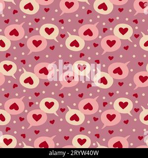 Valentinstag Love Talk Hearts in Speech Bubbles nahtloses Musterdesign Stockfoto