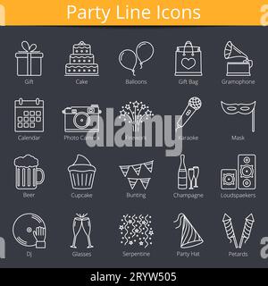 20 Party Line Icons, Vector EPS 10 Abbildung Stock Vektor