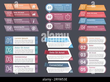 Satz von Infografik-Vorlagen mit Zahlen und Text, Prozess, Flussdiagrammdesign-Elemente, Business-Infografiken, Vektoreps10-Illustration Stock Vektor