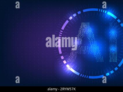 Verbindung der künstlichen Intelligenztechnik. Mit Schaltungslinien, die KI-Charaktere innerhalb eines Technologiekreises bilden, stellt sie den nahtlosen Kern dar Stock Vektor